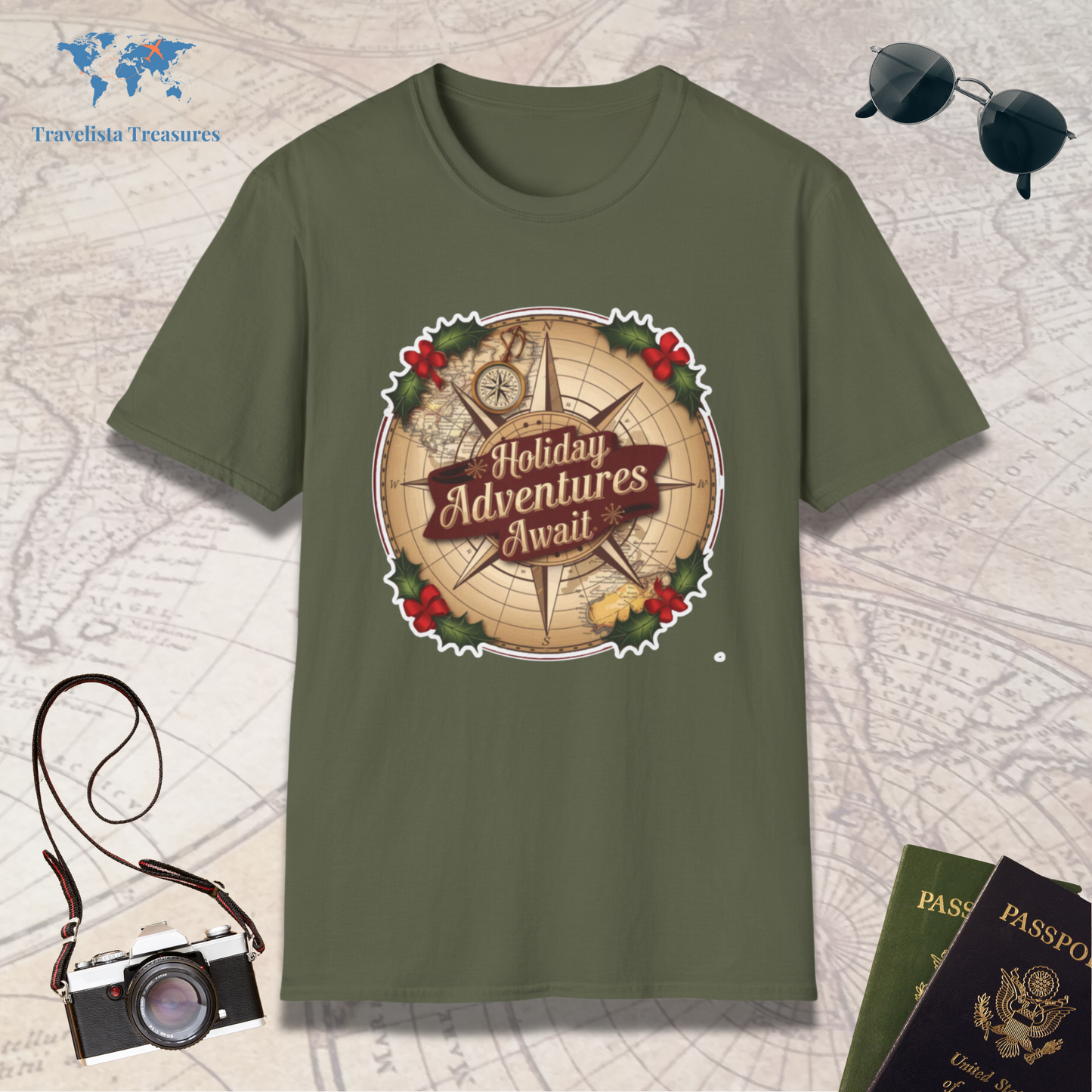 Holiday Adventure Awaits - Compass T-Shirt